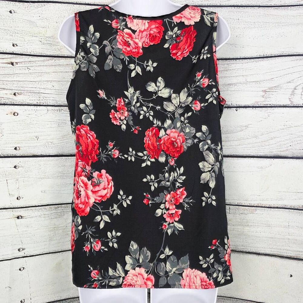 Unbranded Size L Black Red Floral V-Neck Tunic Blouse - Picture 5 of 7